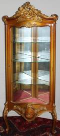 052138 FRENCH STYLE GILT  CORNER CURIO CABINET H 70