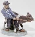 090181 ROYAL COPENHAGEN PORCELAIN FIGURE BOY AND CALF