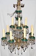 082142 ITALIAN CRYSTAL  BRASS TWELVE LIGHT CHANDELIER