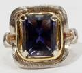032161 YELLOW  WHITE GOLD  EMERALD CUT IOLITE RING