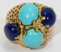 082167 TURQUOISE AND LAPIS 18KT GOLD RING 11 GRAMS