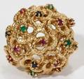 082164 RUBY SAPPHIRE  EMERALD GOLD DOME SHAPED RING