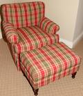 081279 PLAID UPHOLSTERED LOUNGE CHAIR  OTTOMAN