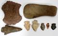 080167 STONE AX HEADS 2  ARROWHEADS 7 L 1  6