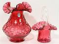 080183 FENTON RUBY GLASS VASE AND BASKET 2 PCS