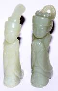 071266 CHINESE CARVED JADE FIGURES TWO H 3 14