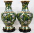 062284 CHINESE CLOISONN VASES PAIR H 15 12 D 8