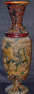 060235 CARVED WOOD URN H 27
