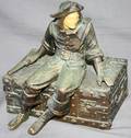 060227 METAL BOX BRONZE PATINA SEAMAN ON COVER H 6