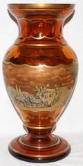 051288 CZECHOSLOVAKIAN AMBER GLASS VASE H 16 12