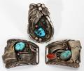 041278 NAVAJO SILVER  TURQUOISE BUCKLE AND RING