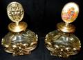 040214 GLASS  GILT METAL PERFUME BOTTLES PAIR H 4