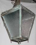 040206 COPPER  GLASS PANELED LANTERN H 36 W 17
