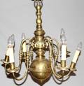 032205 ENGLISH BRASS 6 LIGHT CHANDELIER H 31 DIA 29