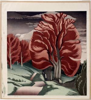 072226 IAN CHEYNE COLOR WOODCUT 13 X 12 1917