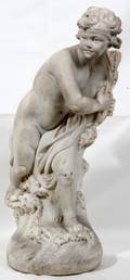 062314 ITALIAN CARVED MARBLE CHERUB WITH DOLPHIN