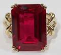 061336 LADYS YGOLD  EMERALD CUT RUBY  DIAMOND RING