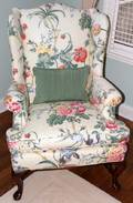 052267 MAHOGANY  UPHOLSTERED WING BACK CHAIR