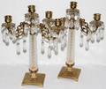 051356 GILT METAL  CRYSTAL THREELIGHT CANDELABRA