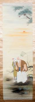 042296 CHINESE HAND PAINTED SCROLL 50 X 16 12