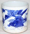 042288 CHINESE BLUE WHITE PORCELAIN BRUSH POT H 7 38