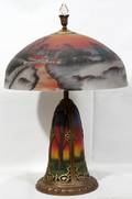 032207 HAND PAINTED ART GLASS LAMP H 25 DIA 17