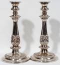 082257 SHEFFIELD PLATE CANDLESTICKS PAIR CIRCA 1920