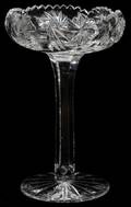081346 AMERICAN CUT GLASS COMPOTE H 9 DIA 6