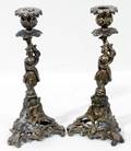 080285 ROCOCO STYLE GILT METAL FIGURAL CANDLESTICKS