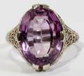 051402 14KT WHITE GOLD FILIGREE  AMETHYST STONE RING