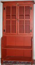 081401 AMISH STYLE PAINTED RED HUTCH H 68 W 38