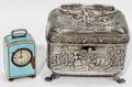 061406 SWISS ENAMEL MINIATURE CLOCK  SILVER CASQUE 3