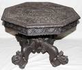051428 CARVED WOOD ORIENTAL TABLE H 17 DIA 22 12