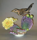 Two Dorothy Doughty Royal Worcester cactus wren prickley pear figures