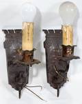 041414 ARTS  CRAFTS COPPER AND IRON SCONCES PAIR