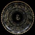 041392 ETCHED GLASS  FIRED GOLD DISH C 1910