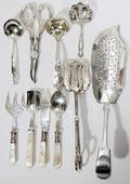 041386 STERLING  SILVERPLATE SERVING PIECES TEN