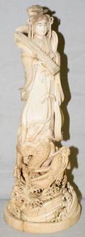 032314 JAPANESE CARVED IVORY LADY WITH DRAGON H 13