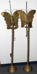 081429 JAPANESE BRASS CANDLESTICKS WBUTTERFLY SCREENS