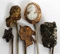 081427 ANTIQUE GOLD CAMEO  GARNET STICKS PINS FIVE