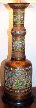 080337 CHINESE CHAMPLEV AND BRONZE CANDLESTICKLAMP