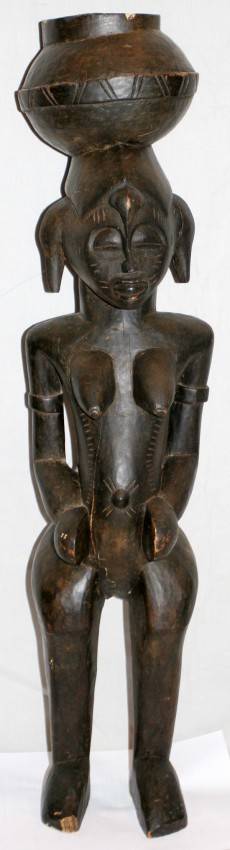 070354 AFRICAN CARVED WOOD SCULPTURE OF FEMALE H 31
