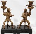 061468 BRASS PLATED MONKEY FORM CANDLESTICKS PAIR
