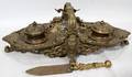 061466 FRENCH BRASS PLATED INKWELL  LETTER OPENER