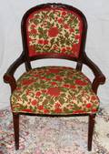 042406 CARVED MAHOGANY  UPHOLSTERED OPEN ARMCHAIR