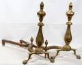 082379 CHIPPENDALE STYLE BRASS ANDIRONS CIRCA 1940
