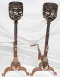 082378 AMERICAN GOTHIC REVIVAL WROUGHT IRON ANDIRONS