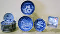 Group of blue and white collectors plates to include Royal Copenhagen