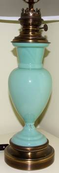 071462 ANTIQUE HANDBLOWN GLASS VASE NOW A LAMP H 29