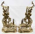 071456 FRENCH STYLE BRASS CHENETS PAIR H 17 W 10